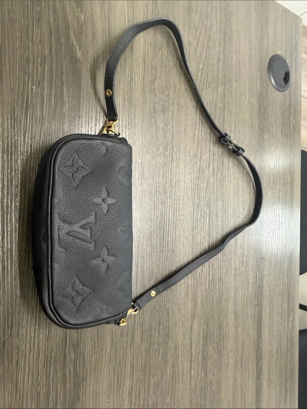 Louis Vuitton Black Monogram Embossed Crossbody Bag with Gold Hardware
